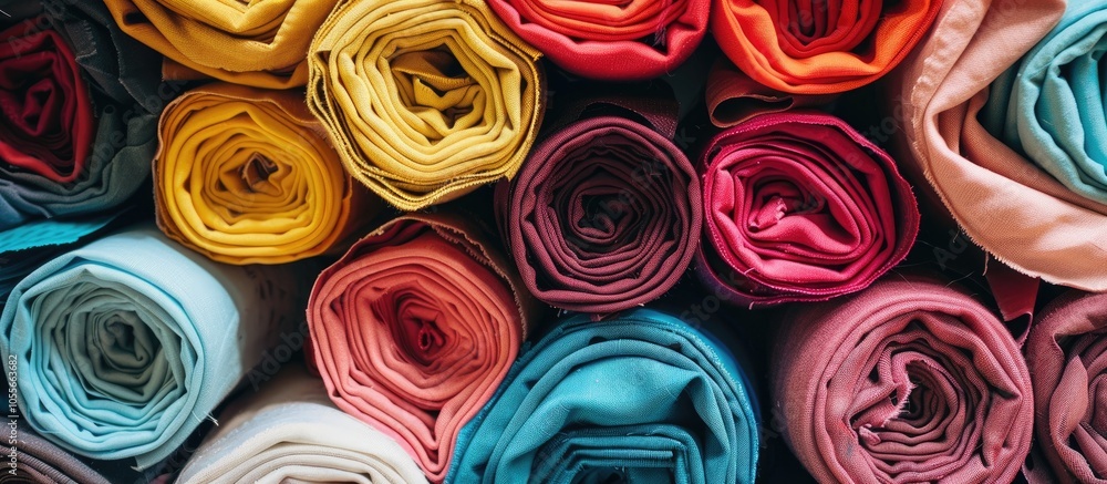 Poster fabric folded with rolls of different colors folded on top of each other