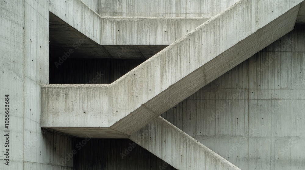 Poster brutalist architectural features with raw concrete steps in a distinctive staircase design aged pref
