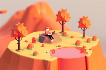 Person working remotely in a stylized nature setting. Generative AI image