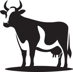 A vector silhouette image of a cow