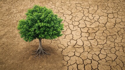 Isolated tree on parched soil representing climate change concerns