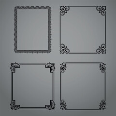 Set of decorative frames Elegant vector element for design in Eastern style, place for text. Floral black and gray borders. Lace illustration for invitations and greeting cards