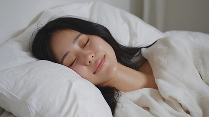 Woman napping on soft pillow, stress relief