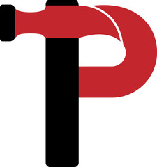 Hammer P logo design. P logo design. P logo vectors. Machinery P logo design. Technology P logo design. Security, Setting, House, Repairing P logo design. Creative P logo design. Simple P logo vectors