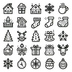 Christmas line web icons set on white background.