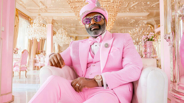 Extremely rich Indian tycoon or pop star in pink suit