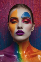 Portrait of Woman with Artistic Makeup and Colorful Background