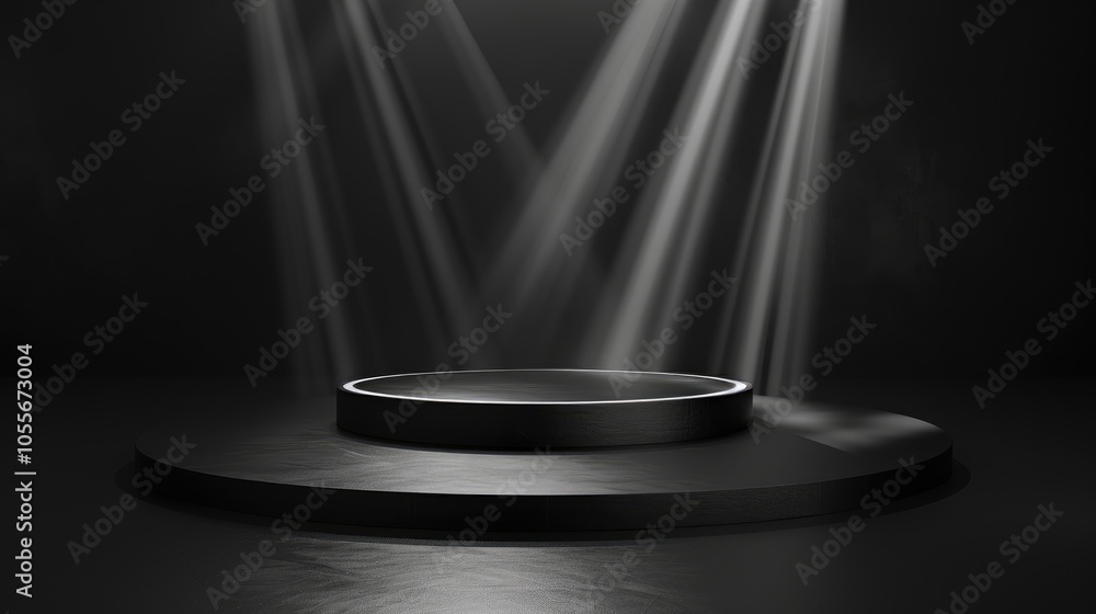 Aufkleber black abstract table stage with light beams and shadows empty stage podium for products placement an