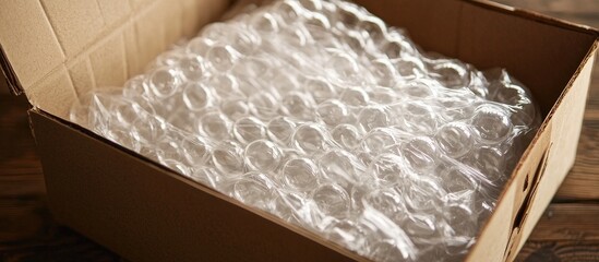 Plastic Bubble Cushioning Wrap In Paper Box On Wood Palete
