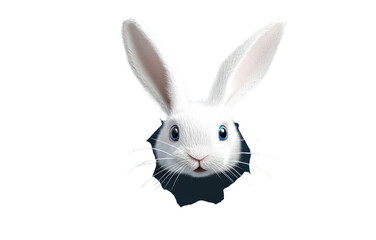 Obraz premium Easter Bunny Peeking Through Hole on Transparent Background