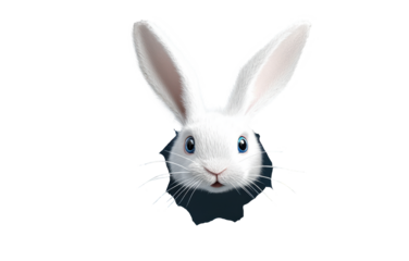 Easter Bunny Peeking Through Hole on Transparent Background