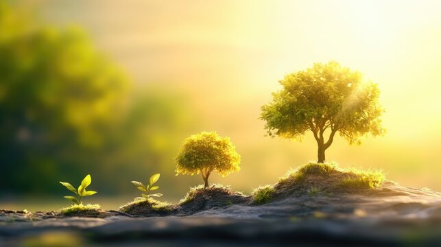 Economic development sunlight nurturing tree growth three stages financial enhancement or savings strategy and increasing wealth concept