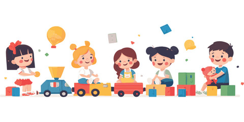 cartoon illustration of a girl and a train with a train and a toy train with a train