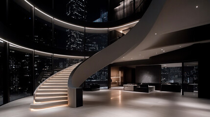 Obraz premium Stairs in modern dark and white expensive apartment