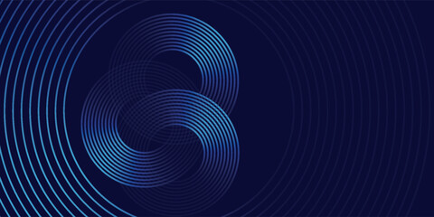 Abstract blue glowing geometric lines on dark blue background. Modern shiny blue circle lines pattern. Futuristic technology concept. Suit for cover, poster,