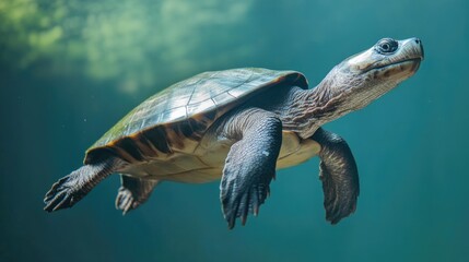 Obraz premium Side necked turtle swimming in water