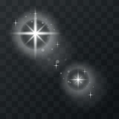 Solar flare with rays and glare. Light effects, glowing light isolated on transparent background. Glow effect.	