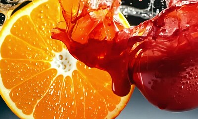 Fruit Juice Collision in Mid-Air: Bright, Refreshing Colorful Splash Scene
