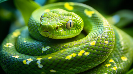 Fototapeta premium Green snake head close-up