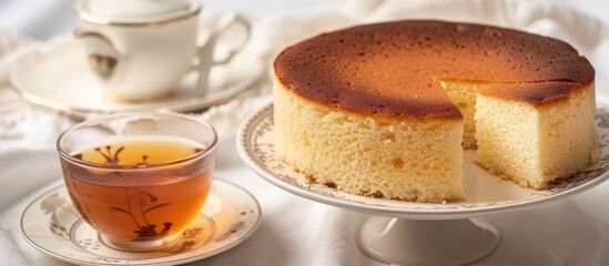 Plain Chiffon Cake Hot Tea Set Isolated On White Background