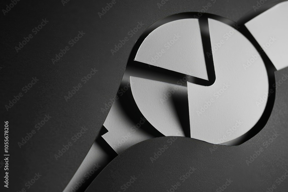 Poster abstract image depicting financial analysis with a three dimensional pie chart breaking through a bl