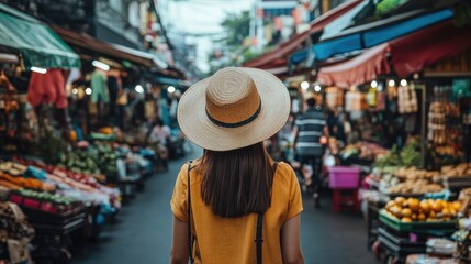 Obraz premium Digital Nomad Strolling in a Bustling Market