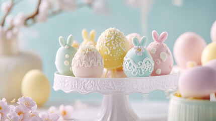 Pastel easter cake display for festive celebrations and design inspiration