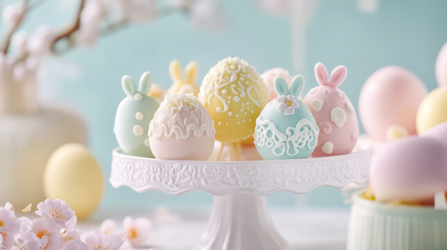 Pastel easter cake display for festive celebrations and design inspiration