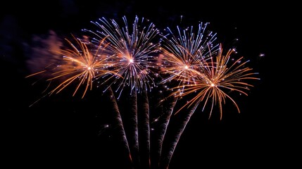 Three fireworks exploding in the night sky.