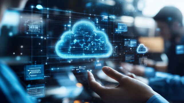 A team of developers working on a cloud platform, accessing shared files and collaborating in real-time from remote locations