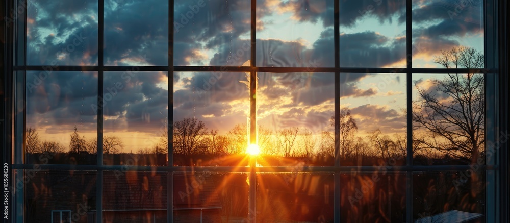 Poster sunset captured reflecting from a window