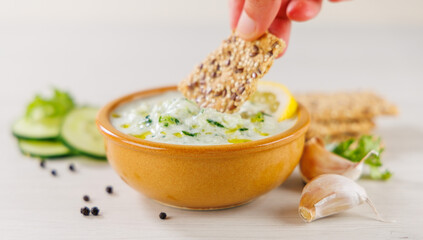 homemade bowl of fresh tzatziki sauce