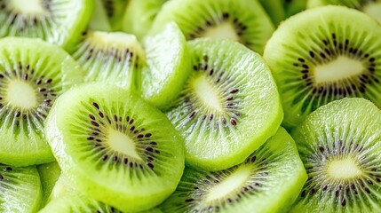 Close up of freshly sliced kiwi fruit pieces