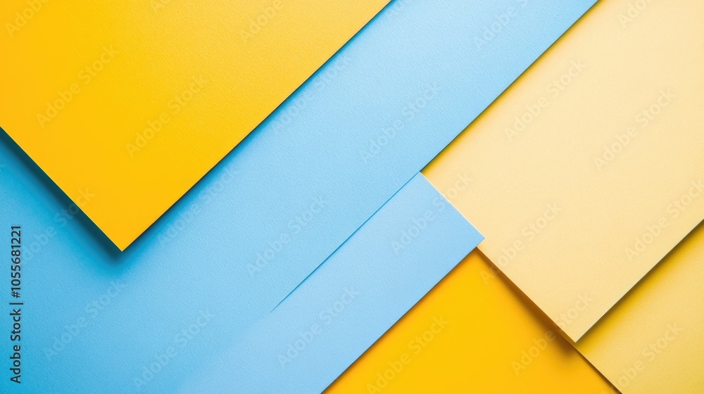 Aufkleber yellow and blue pastel flat lay background featuring distinct layers and shadows ideal for showcasin