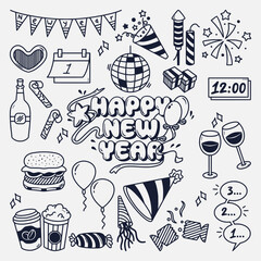 hand drawn happy new year doodles collection