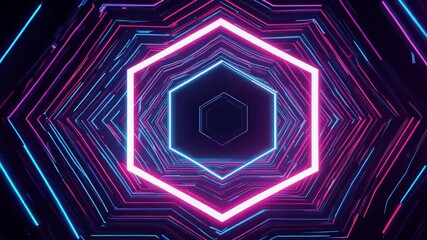 screensavers news Concept blue cryptocurrency Neon lilac lights pattern Hexagonal text geometric cyberbank pink Space social video networks 4K animated Template purple digital artwork design element 