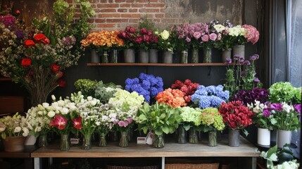A chic floral display in a boutique flower shop
