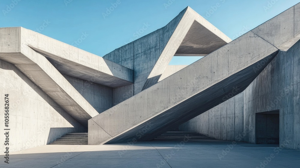 Poster a modern concrete structure with a geometric design dominates the skyline showcasing abstract archit