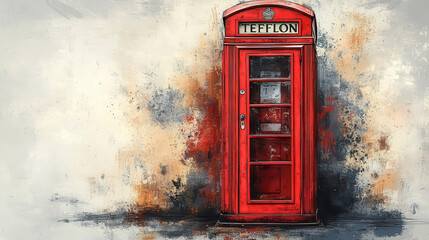 Fototapeta premium Vintage red phone booth artwork with artistic grunge style