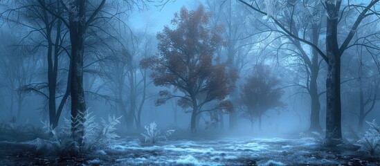 Fototapeta premium Early Winter In A Wonderful Foggy Forest