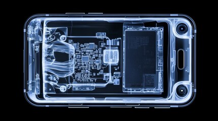 Fototapeta premium Internal Components of a Smartphone in 2D X-ray View