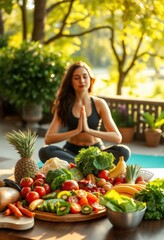 Mindful eating embracing wellness through fresh foods and meditation