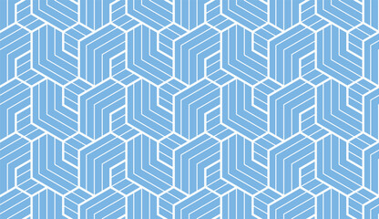 Abstract geometric pattern with stripes, lines. Seamless vector background. White and blue ornament. Simple lattice graphic design