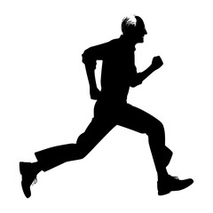 Silhouette of an Elderly Man Running in a Suit. Old man running vector 