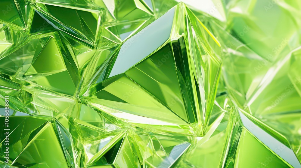Poster A close-up view of shimmering green crystal-like structures reflecting light.