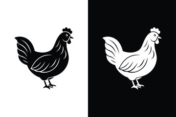 Silhouette icon of a chicken. Beautiful chicken. Vector illustration on white background.
