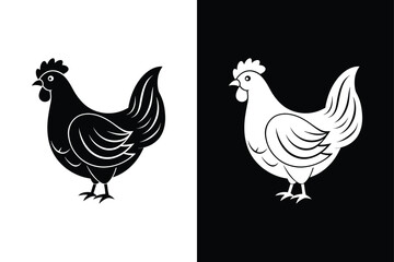 Silhouette icon of a chicken. Beautiful chicken. Vector illustration on white background.	