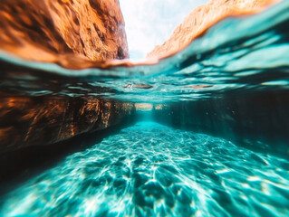 A close-up of the crystal-clear waters in Silfra, the fissure between the North American and Eurasian tectonic plates.