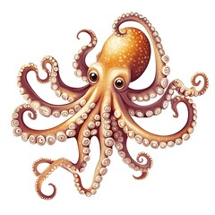 Obraz premium A cartoon octopus with tentacles spread out on a white background.
