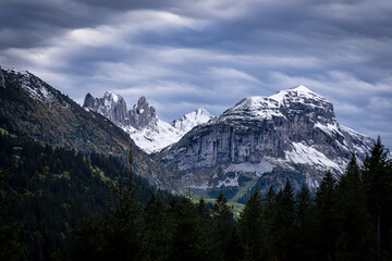 peak of mountains in the alps of switzerland appenzell in autumn